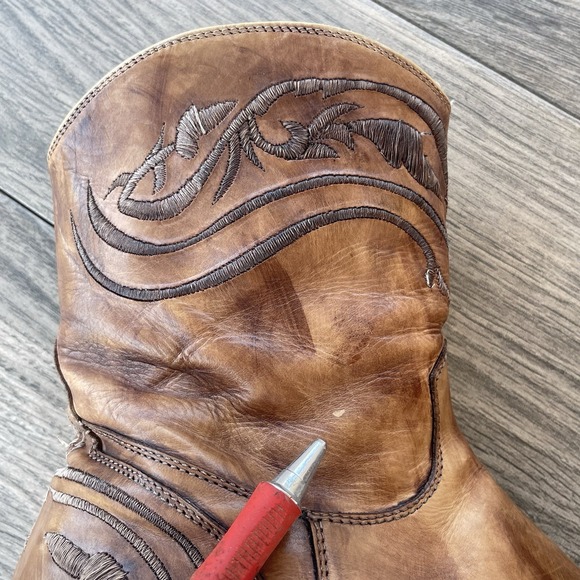 Damy Cowboy Ankle Boots Men 10/ 43 Brown Leather Embroidered Side Zip Italy Made - Picture 15 of 15